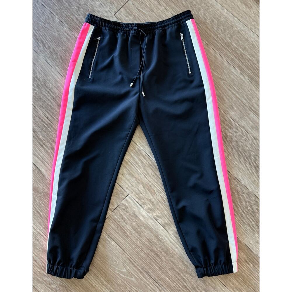 Milly Womens M Black Neon Pink White Side Stripe Jogger Track Pants
